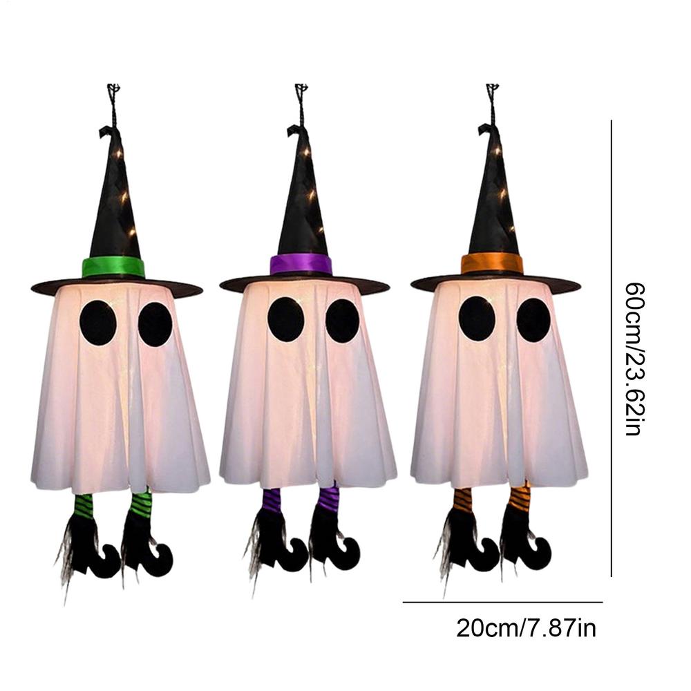 

Halloween Decorations 3pcs Outdoor Hanging Luminous Ghost Witch Hat LED Light String Halloween Ghost Courtyard Garden Tree Decor