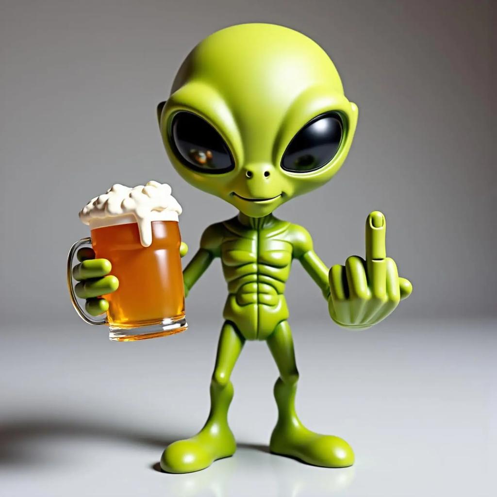 1Pc Funny Alien Statue Sculpture - Resin Beer Drinking Alien Resin Vivid Expression Waterproof For Garden Middle Finger Alien