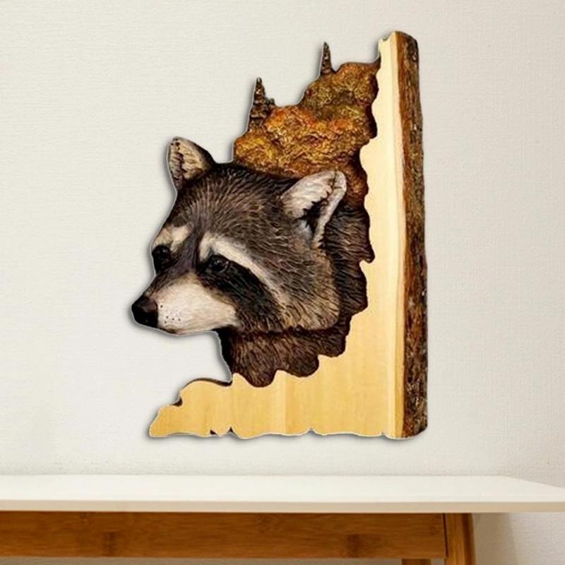 Animal Carving Handcraft Gift Wall Hanging Decor Handmade Wood Handicraft for Wild Nature Lover House Decoration
