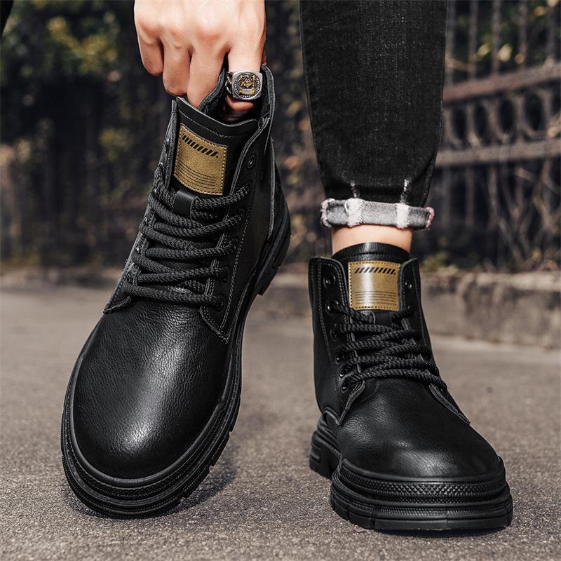 Men's Boots Spring and Autumn New British Retro Style Martin Boots Men's Dirt-resistant Men's Shoes Leather Lace-up Casual Tooling Boots