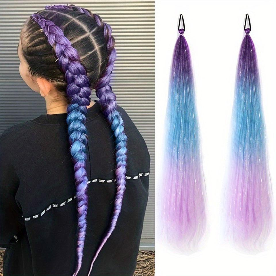 

Synthetic Ponytail Extension with Elastic Tie Hair Band 26 Long Straight Colored Braiding Ponytail Ombre Pink Purple Blue