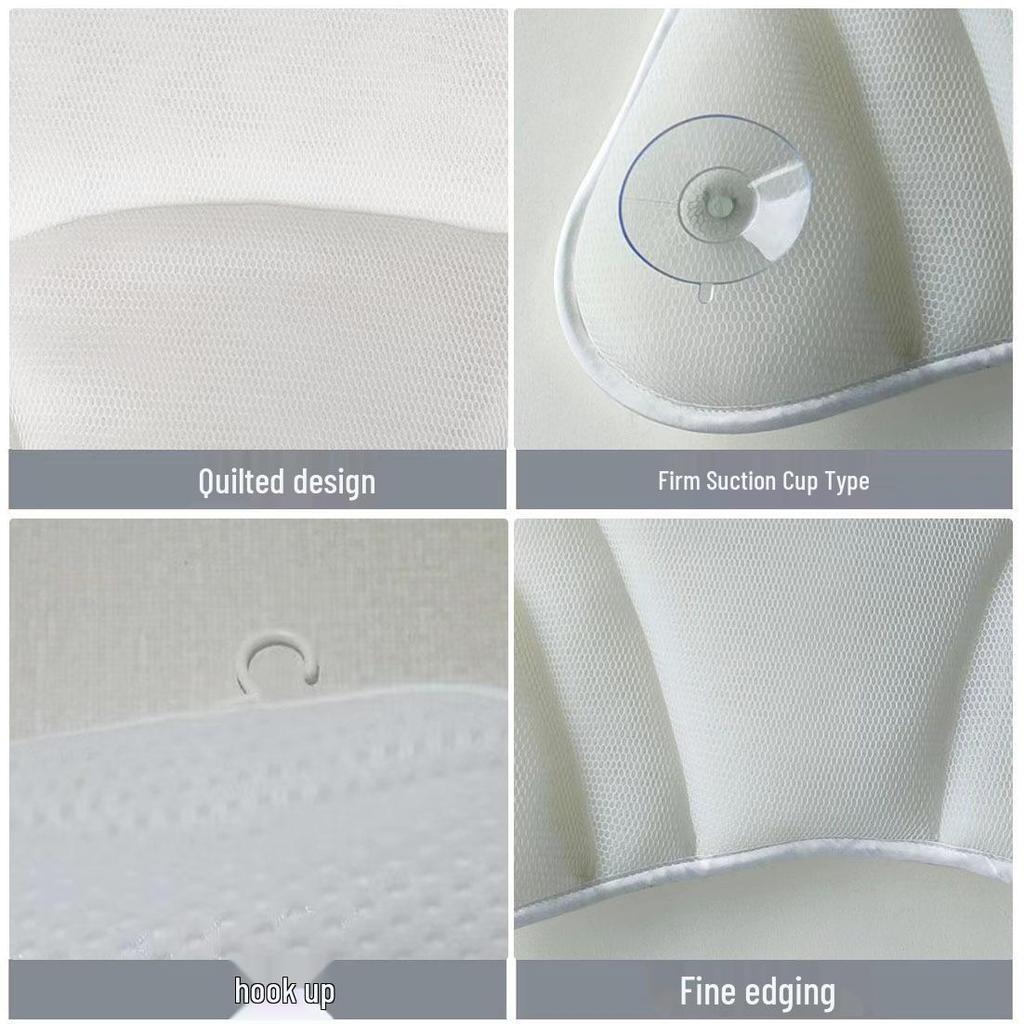 In Stock 4D Machine Washable Bath Pillow with 6 Suction Cups for Back Support