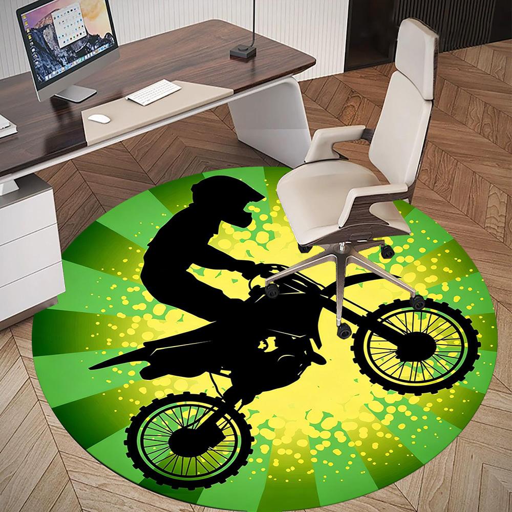 1 Stück Motorrad-Stuntfahrer Runder Stuhlmatte Büro Teppich - Rutschfest, Bodenmatte für Büro, Schlafzimmer und Innendekoration p127281