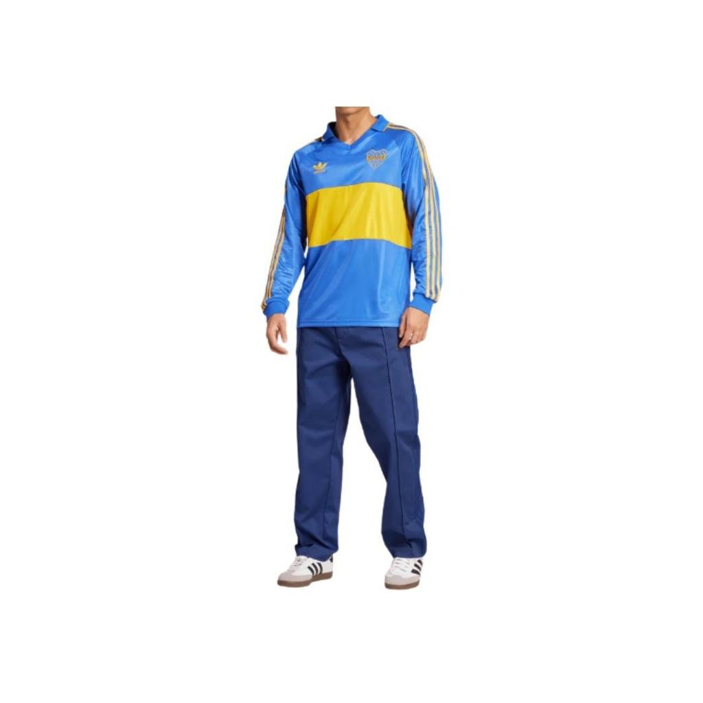 Adidas Originals Boca Juniors 1993 Jersey Color Block Letter Logo Pattern Pullover Loose Long Sleeve Football Shirt Men Tops Blue IV7547