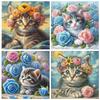 Full Embroidery Eco-cotton Thread 11CT Printed Flower Cat Cross Stitch Kit Art