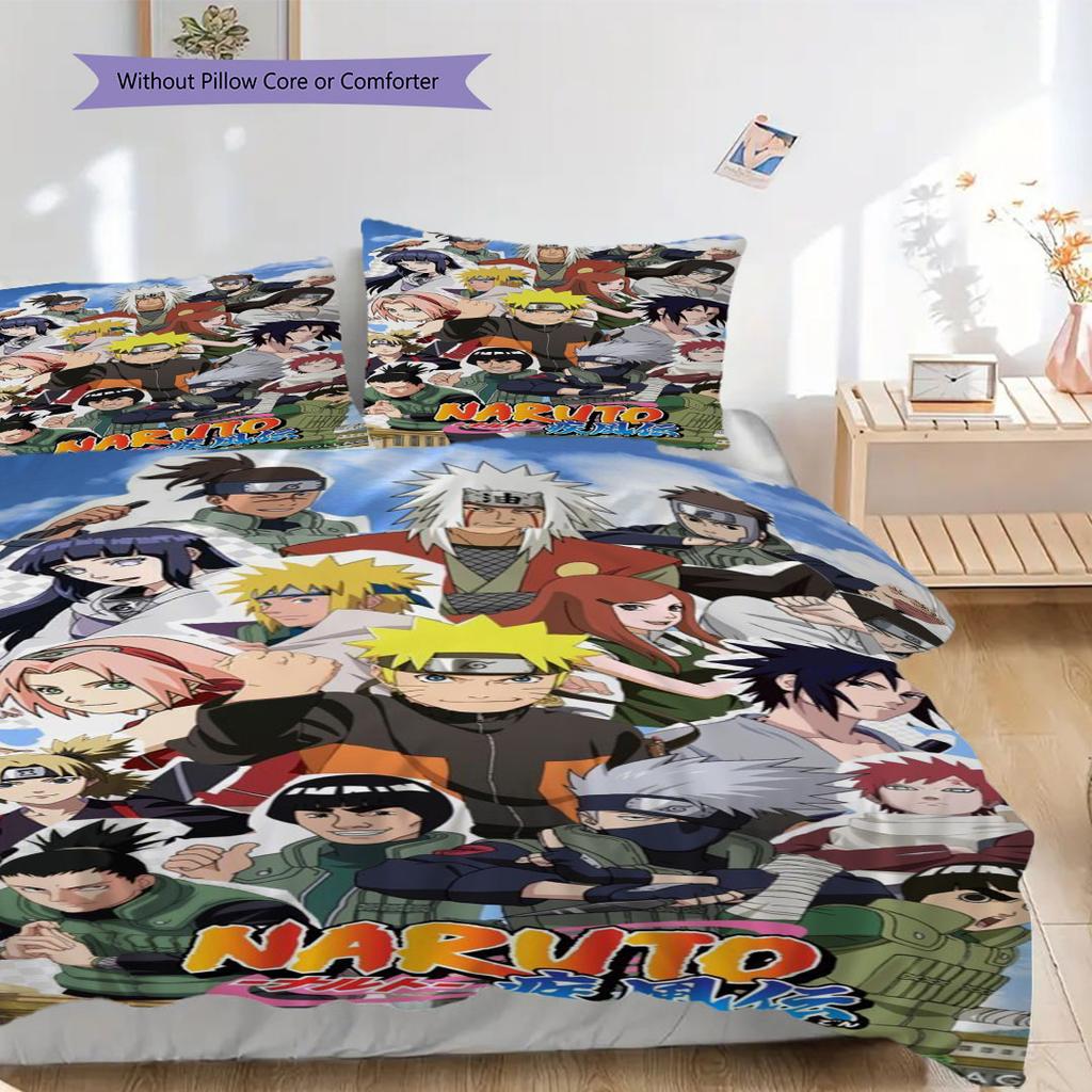 3pc Naruto-themed Printed Bedding Set( Without Core), Soft and Skin-friendly, Suitable for Bedroom or Guest Room
