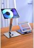 Adjustable Aluminum Tablet & Phone Stand: Foldable, Telescopic, Rotating, Portable.