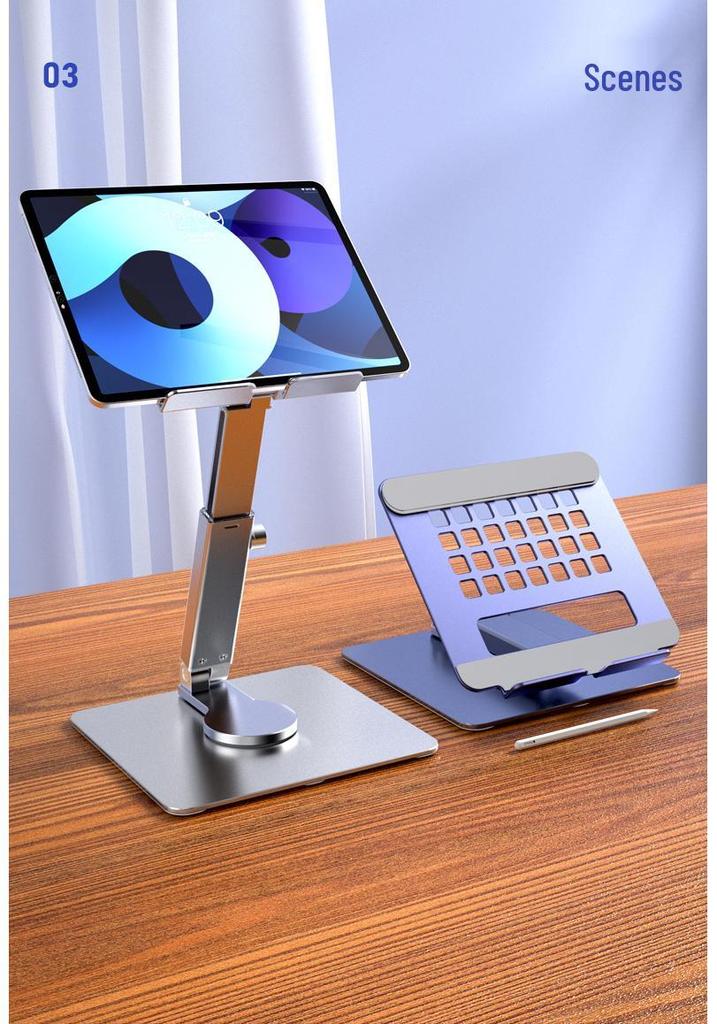 Adjustable Aluminum Tablet & Phone Stand: Foldable, Telescopic, Rotating, Portable.