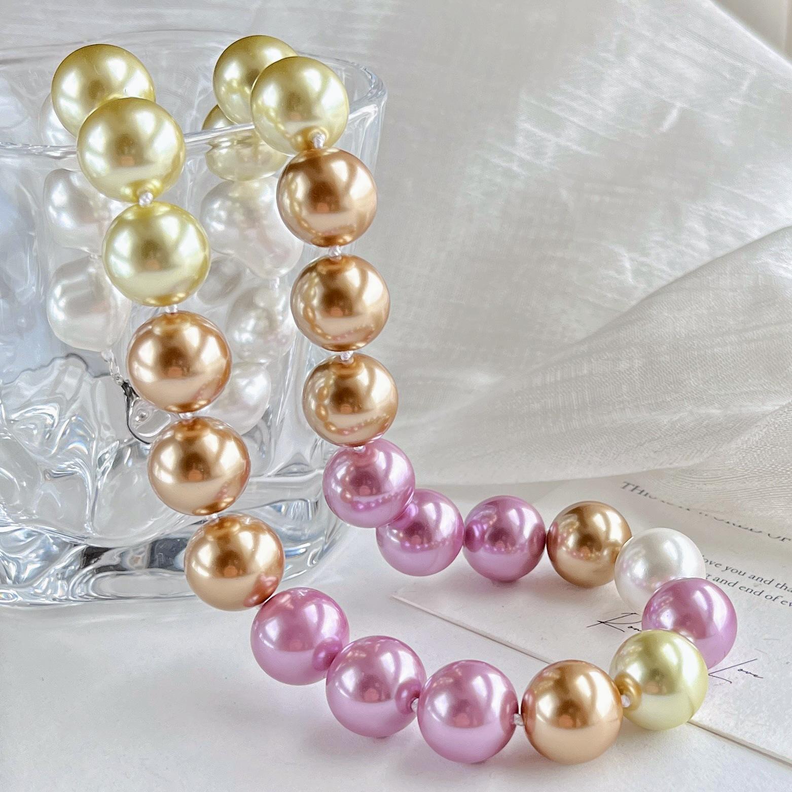 

14Mm Haute Couture High Quality Vintage Contrasting Color Spring Purple Faux Crystal Pearl Necklace Collarbone Chain