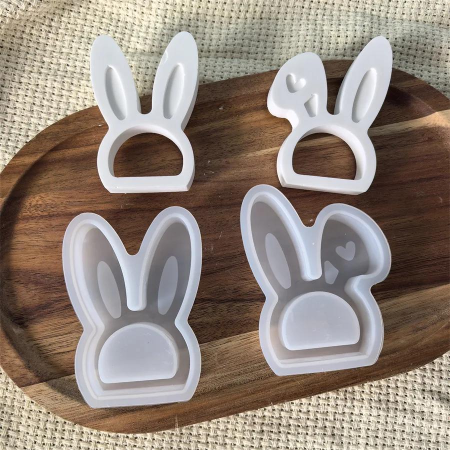 New Bunny Shape Napkin Holder Silicone Mold Rabbit Ear Ornament Plaster Molds Hollow Rabbit Gypsum Concrete Casting Resin Mould