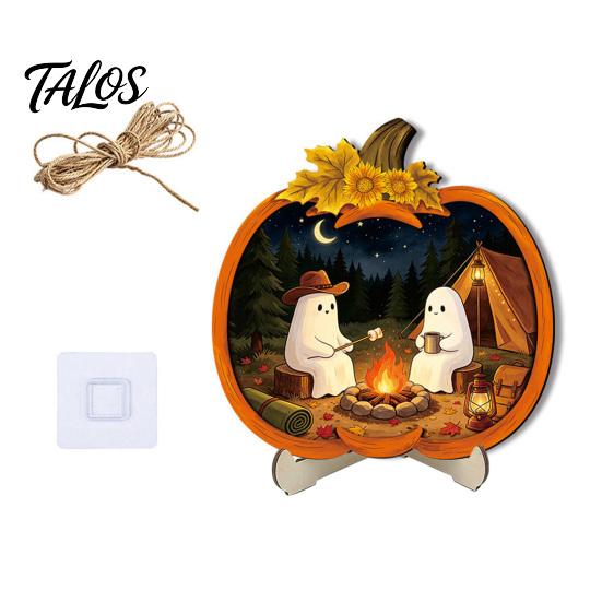 Festive Decor Halloween Door Sign, Glowing Ghost Hanging Decor, Wooden LED Window Theme Ornament for Party, Spooky Wall Pendant Home Decorative Props