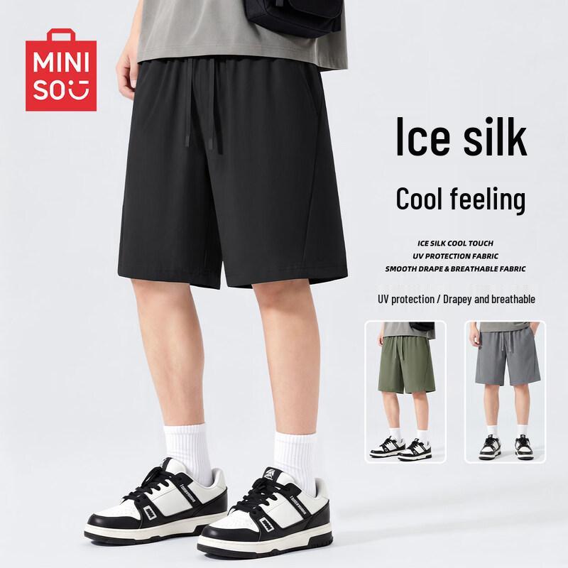 MINISO Men s Ice Silk Summer Casual Shorts L чёрный