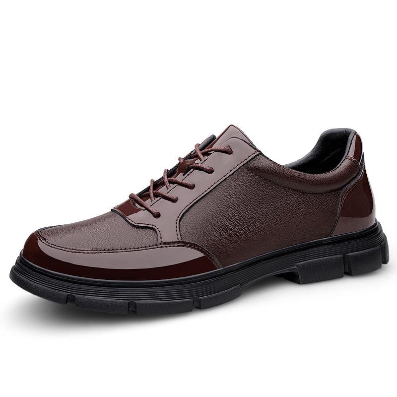 Men's Cross-Border Cowhide Lace-Up Thick Sole Formal Leather Shoes - Large Size Casual Spring/Autumn Footwear