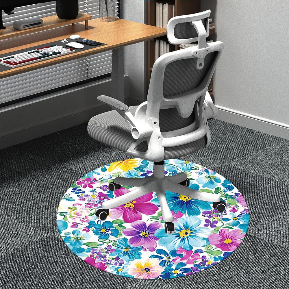 1PC Floral Pattern Office Round Area Rug, Mat Suitable For Office, Under Office Chairs Bedroom Living Room Home Decor, Room Deco
