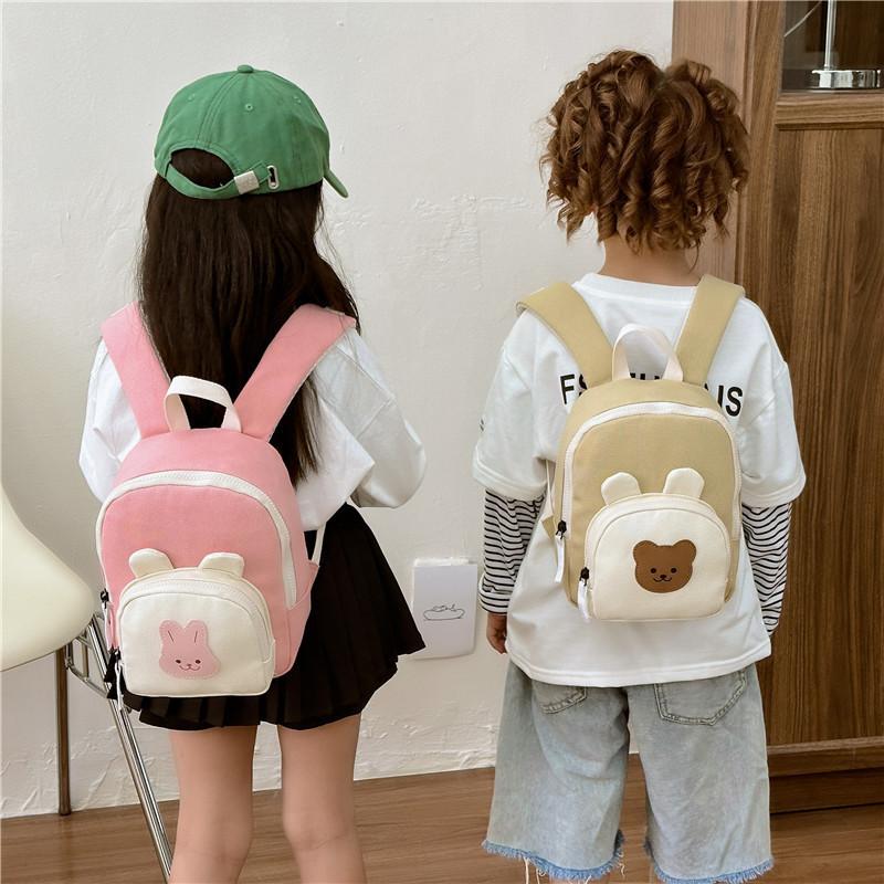 Kids Bear Cartoon Canvas Backpack With Breathable And Durable Design For Preschool Children