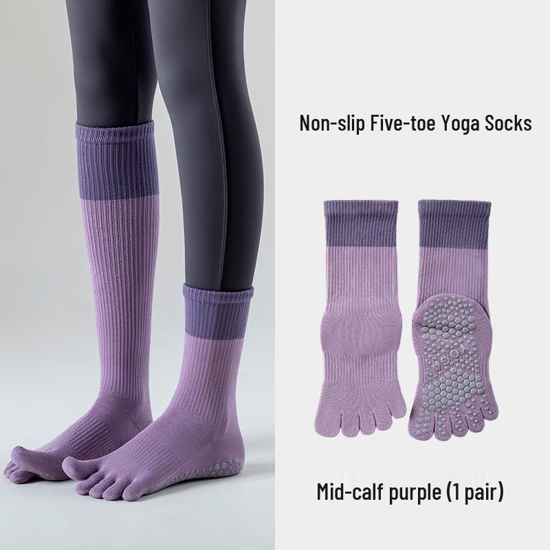Women s Non-Slip Toe Yoga Socks: Five-Finger Pilates & Fitness Mid-Calf Socks One Size