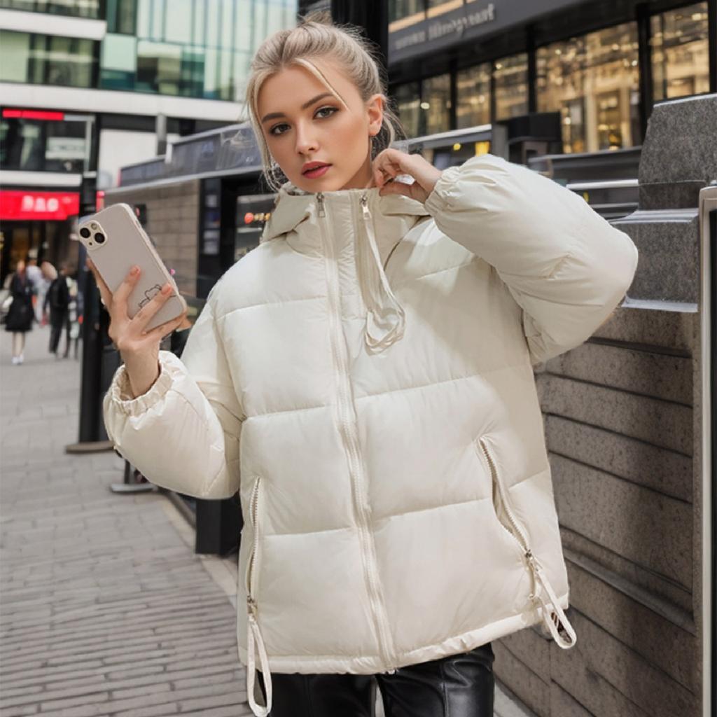 Giacca Imbottita da Donna 2024 Inverno Nuova con Cappuccio Spessa Calda Giacca in Cotone Femminile Monocolore Cerniera Parka Cappotti Abbigliamento da Donna
