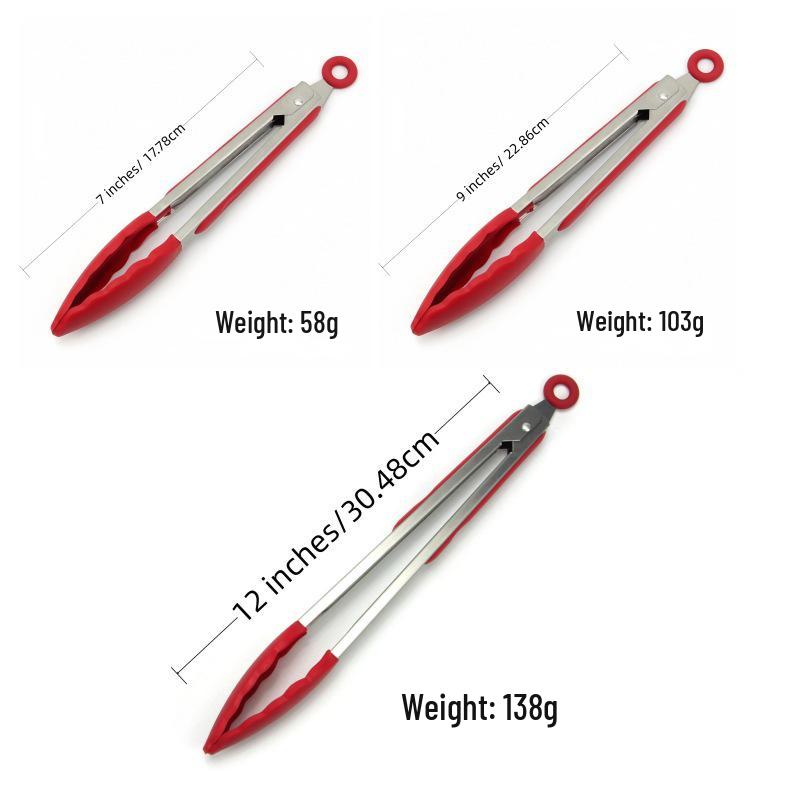 Silicone High-Temperature Stainless Steel Kitchen Tongs - Anti-Scald Bread, BBQ, Roasting Tongs