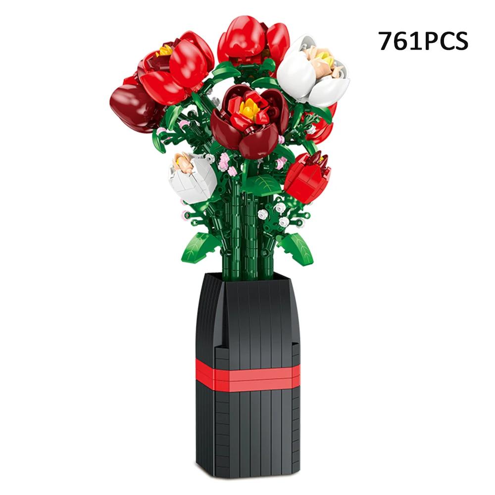 Style Rose Flower Building Blocks - Mood-Enhancing Assembly Experience, Home Desk Decoration, Perfect Gift for Valentine's Day