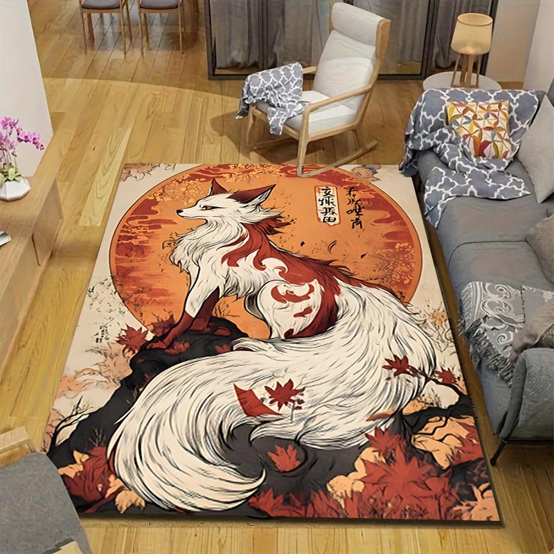 Fox Spirit Rug Velvet Flannel Printed Floor Mat Mythical Design Decorative Carpet Living Room Home Decor