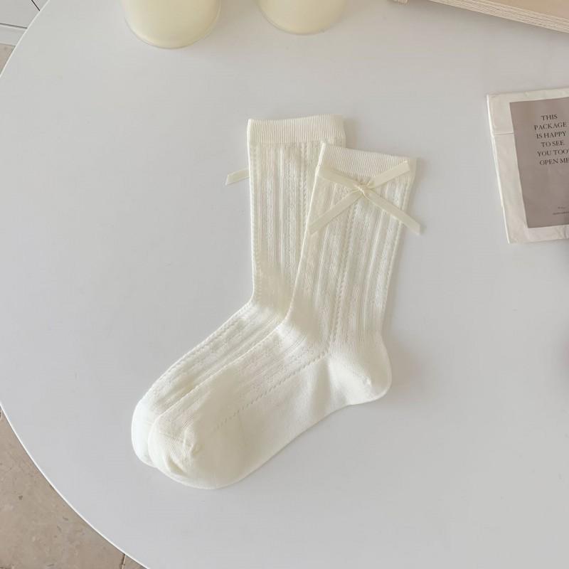 Lolita Ballet Style Ankle Socks Women Thin Cotton Mesh With Bowknot Heart Cutout Floral Stripe Design Youth Bow Knot