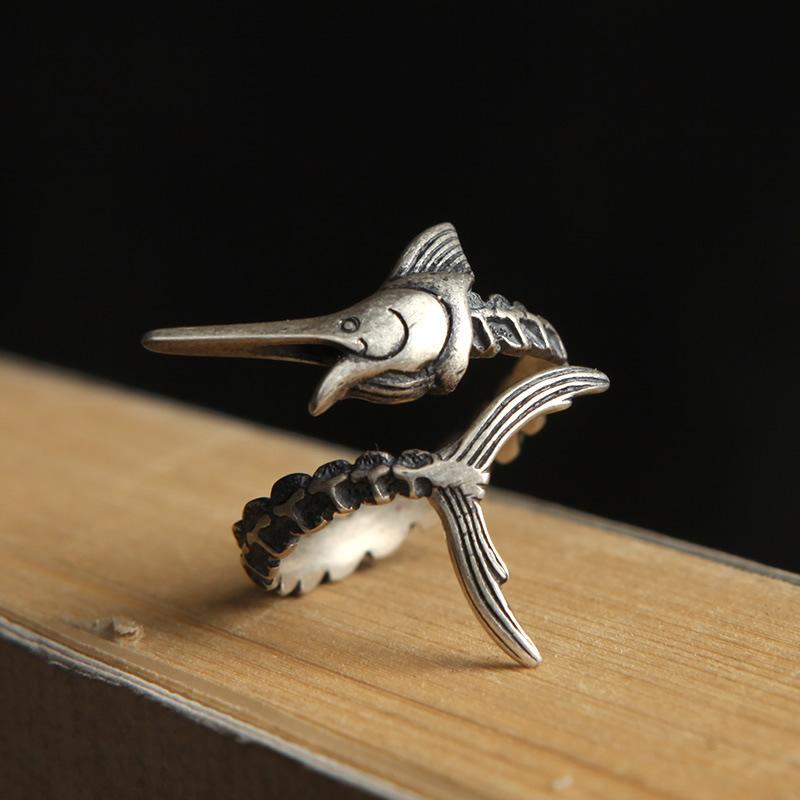 Buyee Copper Male Big Ring Finger Vivid Marlin Open Ring For Women Men Fashion Punk Rock Fine Jewelry Circle Gift