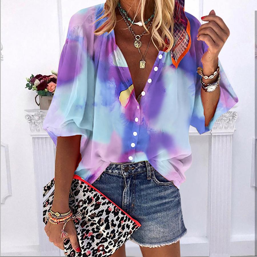 2023 Лето Осень Новые модные женские топы Многоцветный рендеринг с принтом и короткими — фото 7