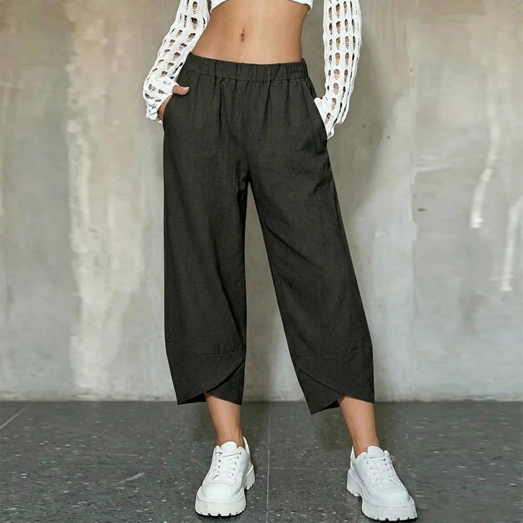 Women's Loose Fit Pants with Elastic Waistband and Hem for Casual Everyday Wear