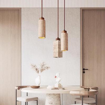 Nordic Wabi-Sabi Yellow Travertine Pendant Light - Japanese-Inspired Chandelier for Bedroom or Restaurant