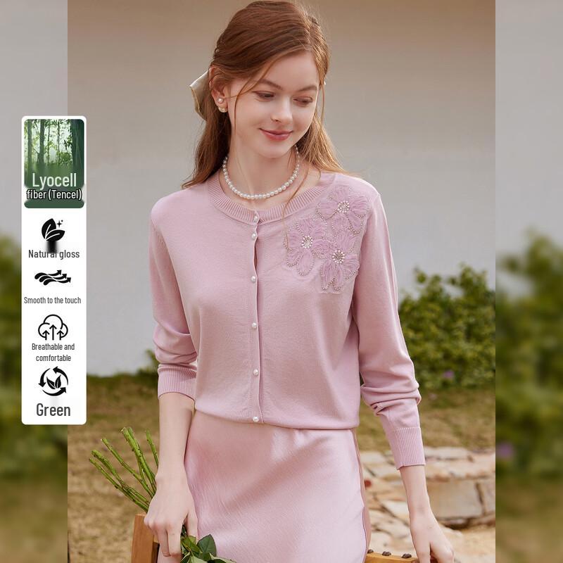 Women s Tencel Blend Floral Knit Cardigan L