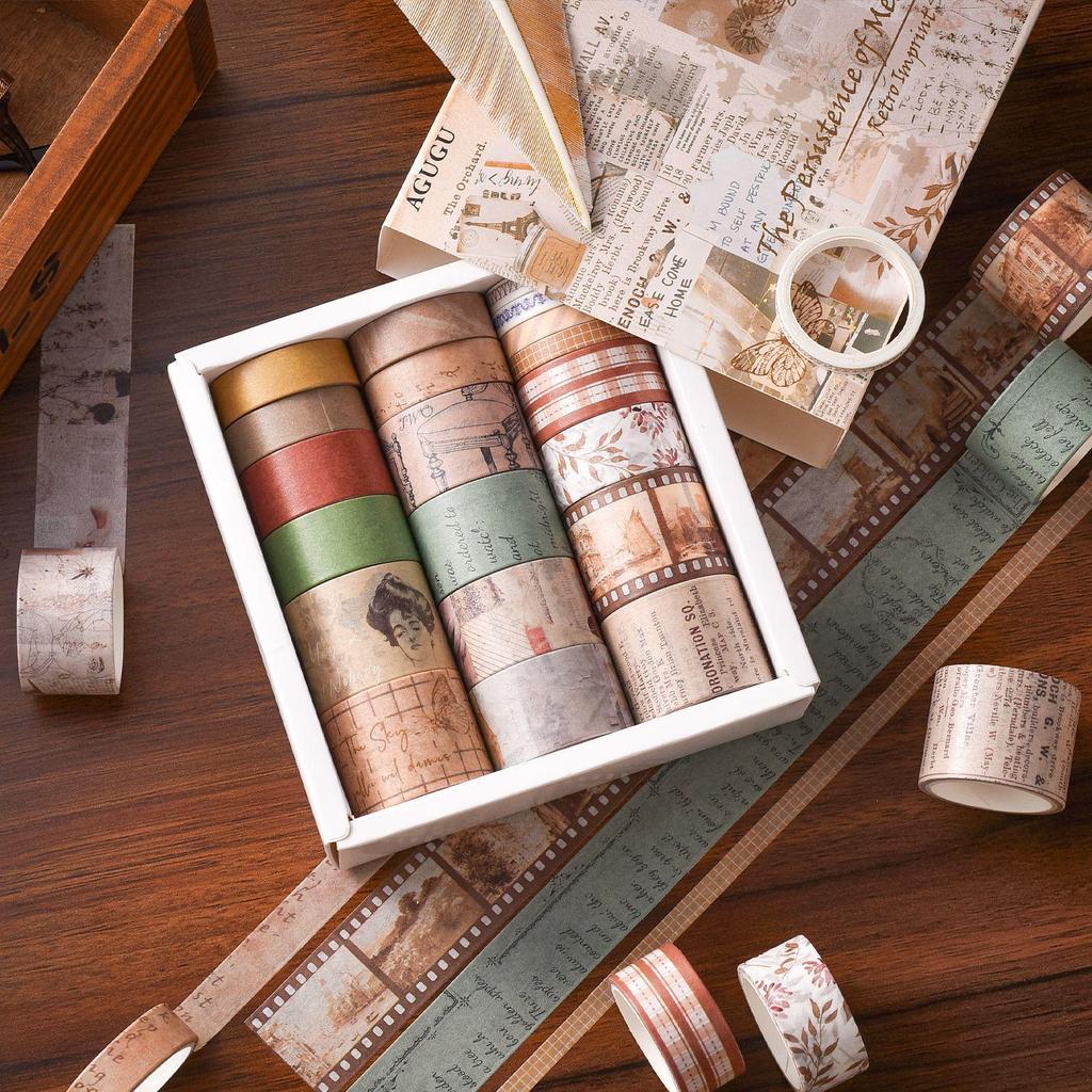 Retro Imprint Washi Tape Set: 20 Rolls, 6 Styles for Versatile Decoration