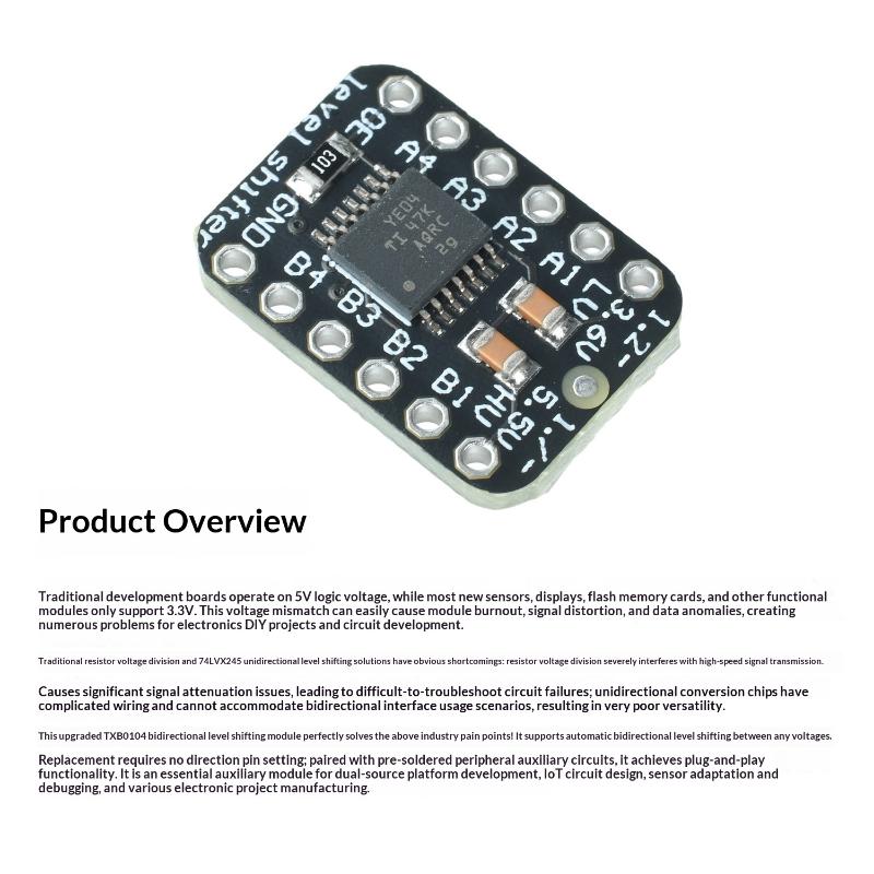 Txb0104 4-Channel Bidirectional Logic Level Shifter Module Auto Direction Sensing 3.3V/5V Logic Converter