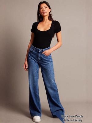 Damen Jeans 2025 Retro Gewaschen Patchwork Weites Bein
