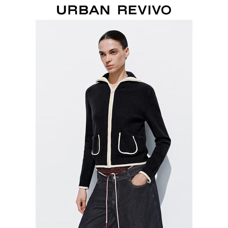 

Женский короткий вязаный кардиган с капюшоном и цветными блоками UR S