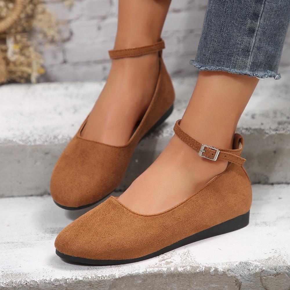 Women's Shallow Ankle Buckle Flats Shoes Spring/autumn New Round Head Low Heel  Large Size Comfortable Women's Shoes