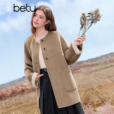 Betu Women's 2025 Autumn Mid-Length Double-Faced 100% Wool Coat