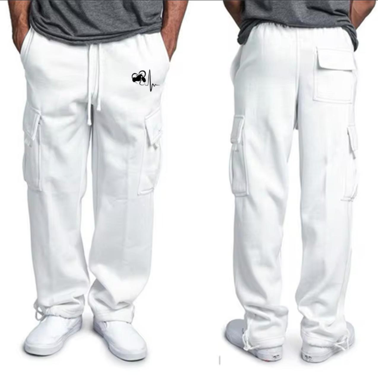 

New Multi-pocket Men s Overalls High Street Trendy Brand Casual Retro Men s Long Pants XL білий