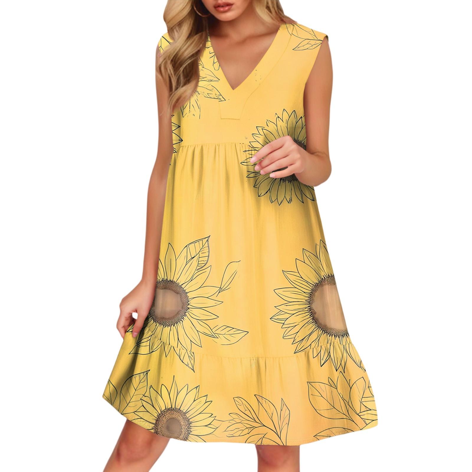 

Women s Casual Fashion Breathable V-neck Vest With Pockets Floral Holiday Dress M помаранчевий