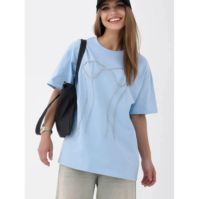 Loose Printed T-shirt Top Western Style New Fashion Loose Casual Hot Drilling Cotton T-shirt Top