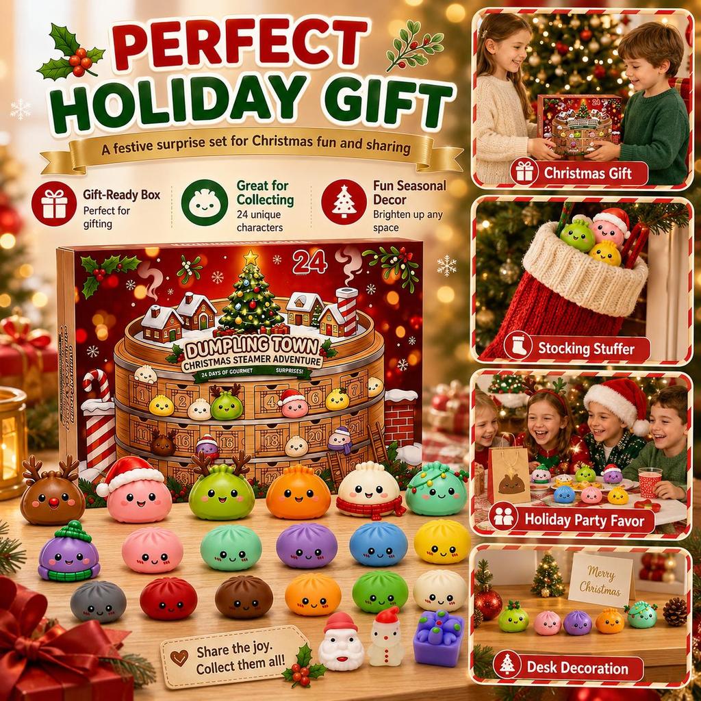 Dumpling Squishy Advent Calendar – 24-Day Christmas Countdown with Mini Slow Rebound Squeeze Fidget Toys, Blind Box Surprise Gift for Kids