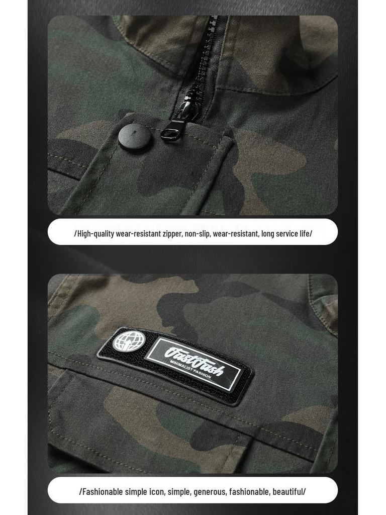 Unisex Spring/Autumn Elastic Camouflage Workwear Set - Cotton, Anti-Scald, Wear-Resistant, Ideal for Auto Repair