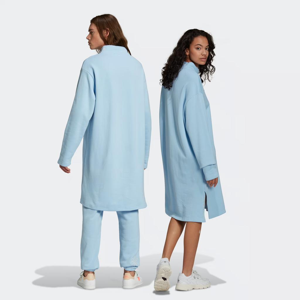 adidas V-Day Tunic Solid Color Stand Collar Loose Long Sleeve Mid-Length Sweatshirt Unisex Tops Blue HI6013