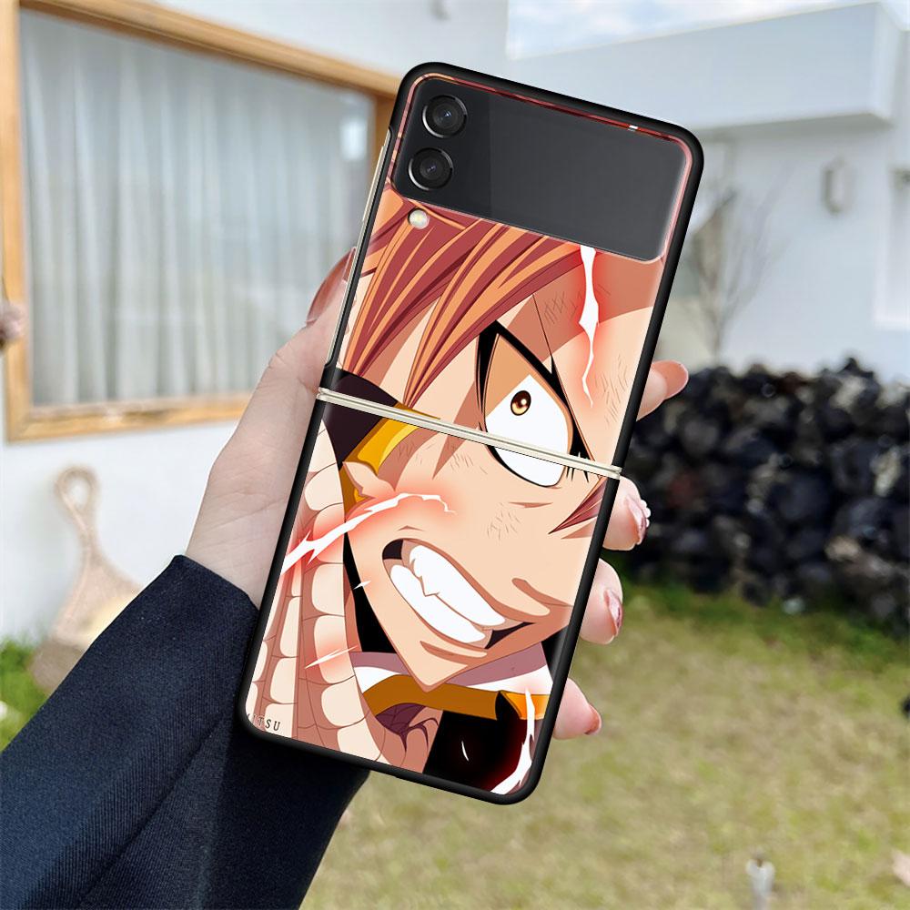 Luxus tok Samsung Galaxy Z Flip 4 3 5G-hez, fekete PC kemény telefontok, divatos hátlap, ZFlip Funda, FAIRY TAIL, anime, kagylózsák