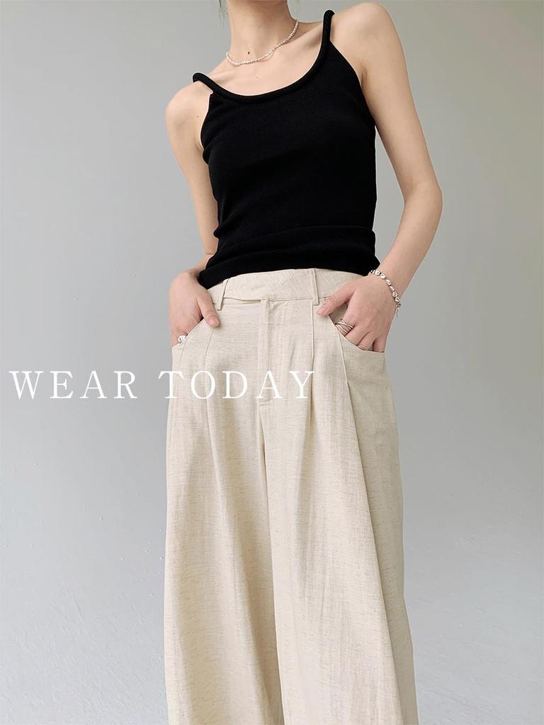 Women's Summer Wide-Leg Cotton Linen Trousers - Loose, Floor-Length, Casual Tencel Pants