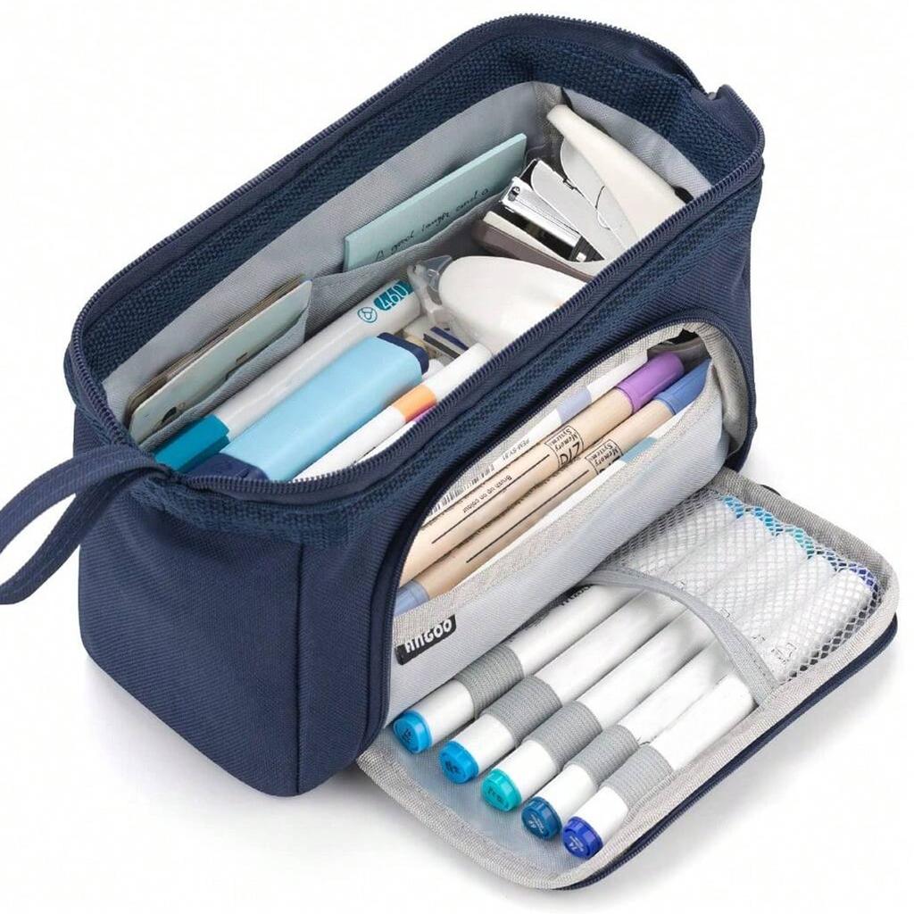 Extra-large Multi-purpose Pencil Case Durable Polyester Spacious Organizer For School Supplies & Makeup Portable Design Forteens