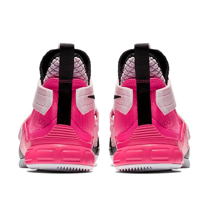 Nike Lebron 12 Comfortable Slip Resistant Cushioning Abrasion Resistant Mid Top Children's Basketball Shoes Black Pink AA1352-666