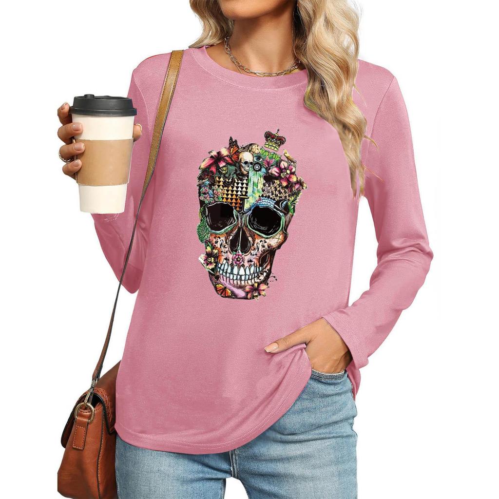 Women's Gothic Halloween Print Long Sleeve Crew Neck Top, 2025 Winter Collection