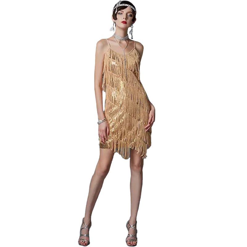 Gatsby Plus Size Dress Beaded Tassel Collar Suspender Evening Dress Vintage Sequin Dress Latin Dance