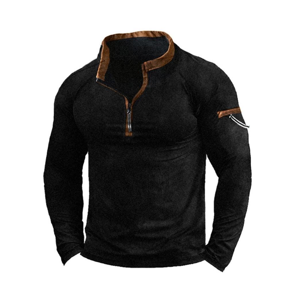 Men's Fleece Thermal Tactical Pullover Sweatshirt Zip Stand Collar Long Sleeve Training Top Crossborder Outerwear