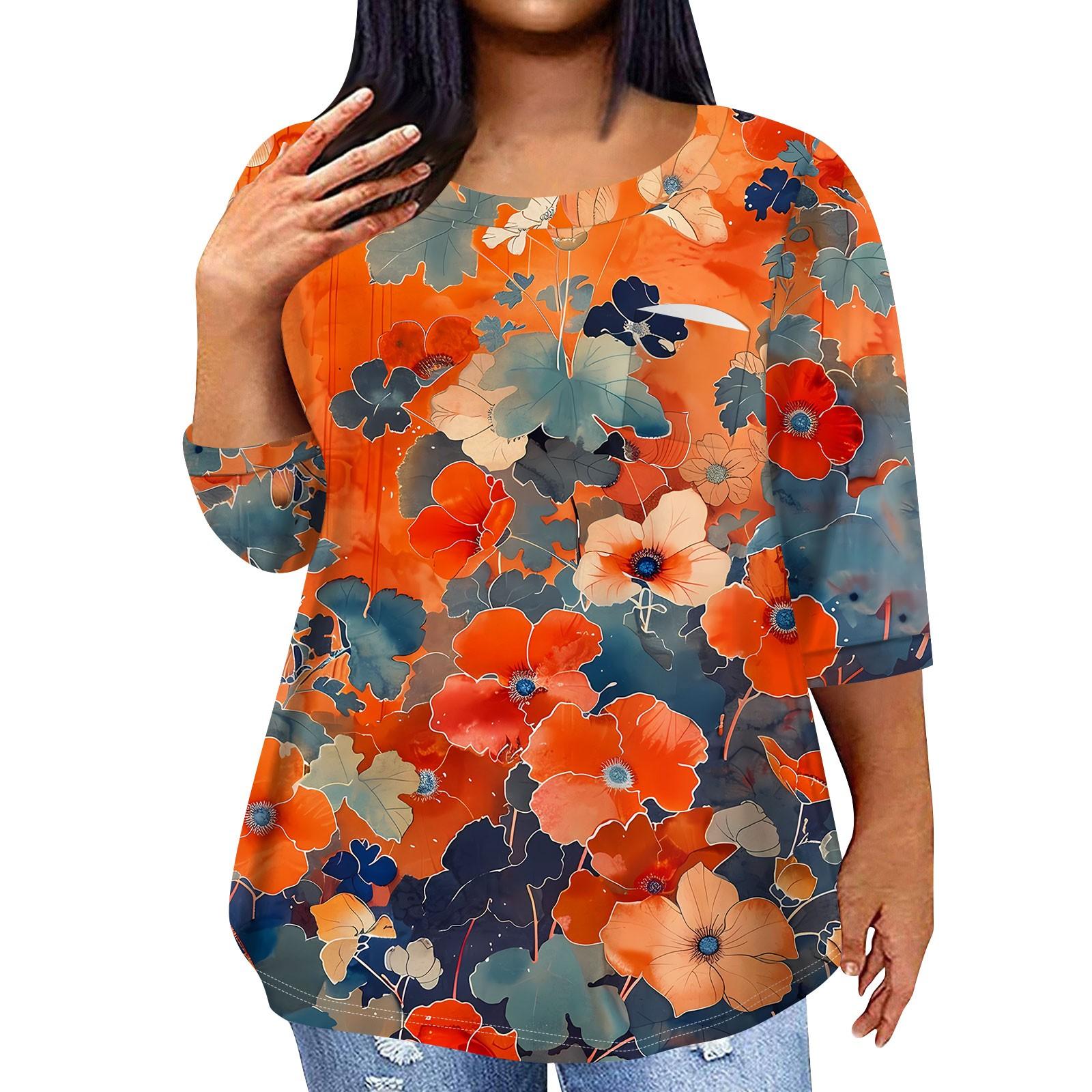 

Жіночий модний повсякденний пуловер з принтом і круглим вирізом з рукавом три чверті та рукавом 4/3 XXL